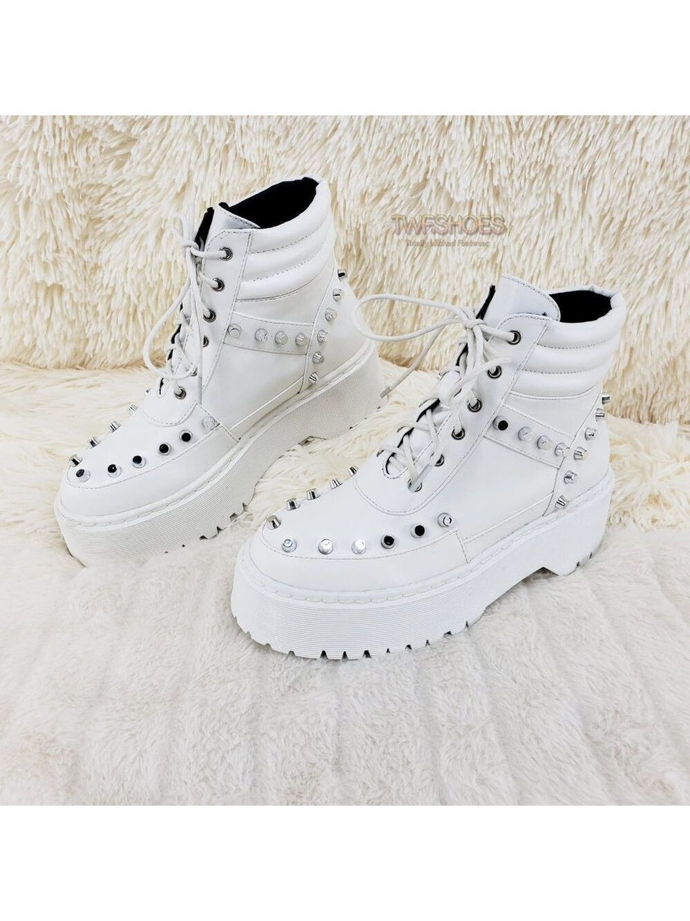 New Emo Punk Studded Combat Platform Sneaker Boots White